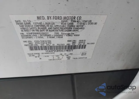 2013 Ford Taurus Sel z USA, uszkodzony, nr VIN 1FAHP2E89DG198377